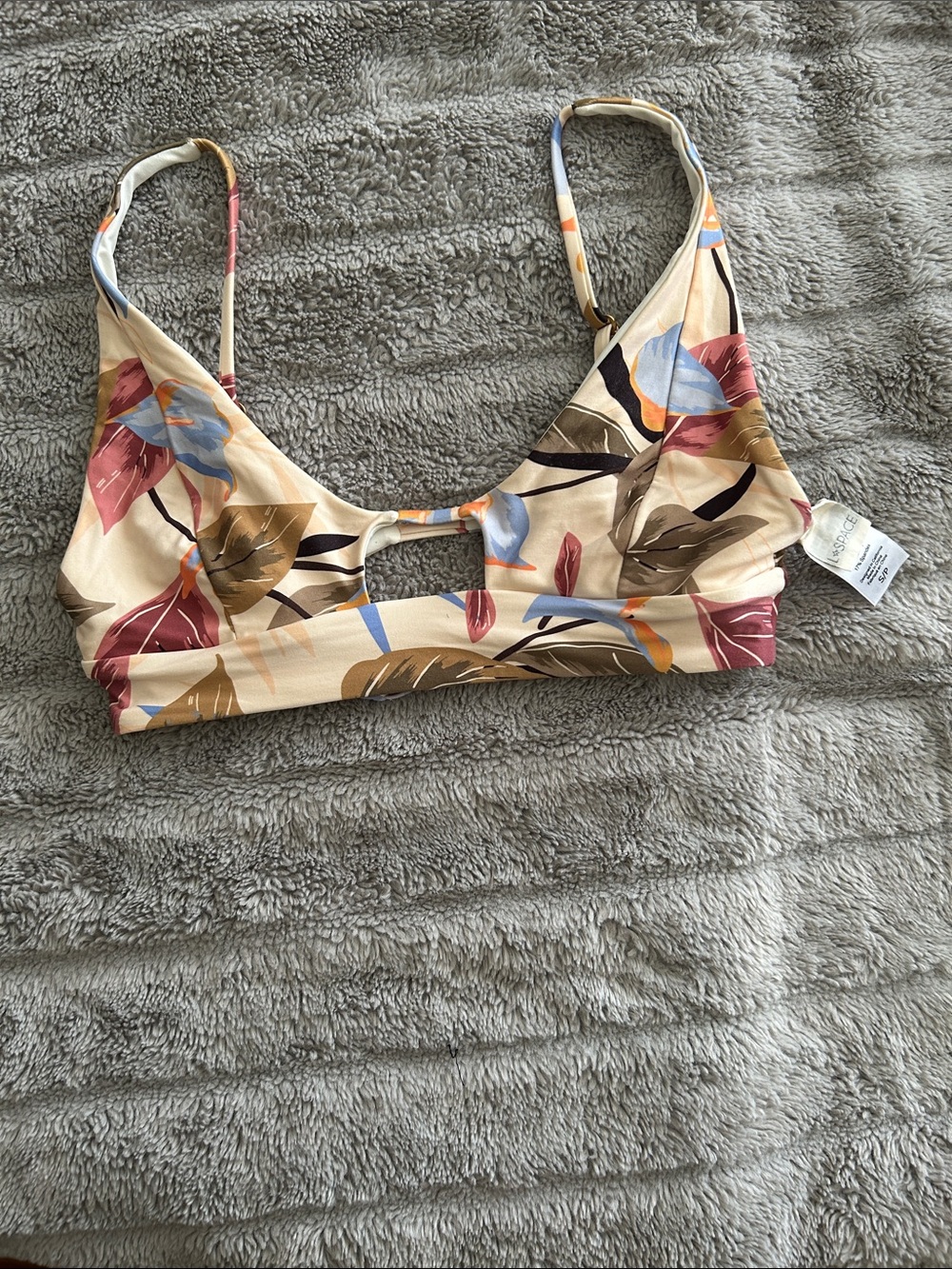 l*space Beige Floral Keyhole Bralette with Multicolor Print